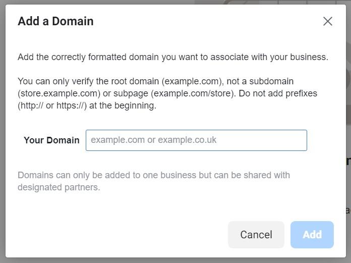 Adding a domain to Facebook Business Manager