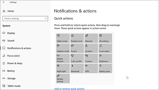 Dragging quick actions to arrange them