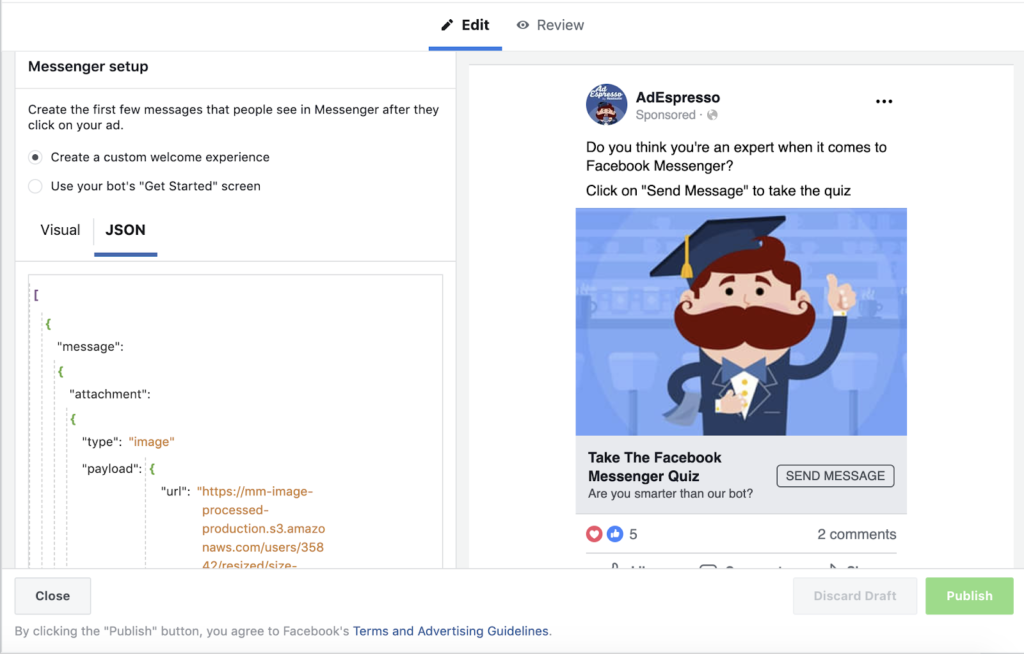 Facebook Messenger Ad example