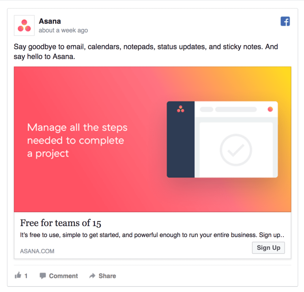 asana facebook ad