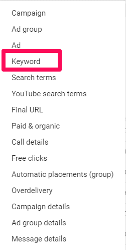 creating a keyword report in adwords