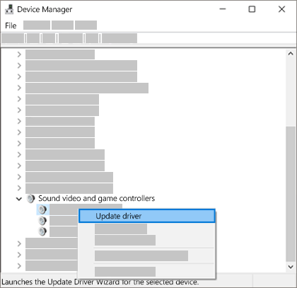 Right-click the device listing and select Update driver