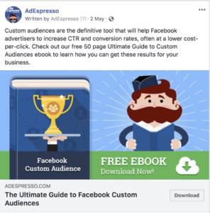 Best CTA for Facebook Ads AdEspresso experiment - Download CTA example