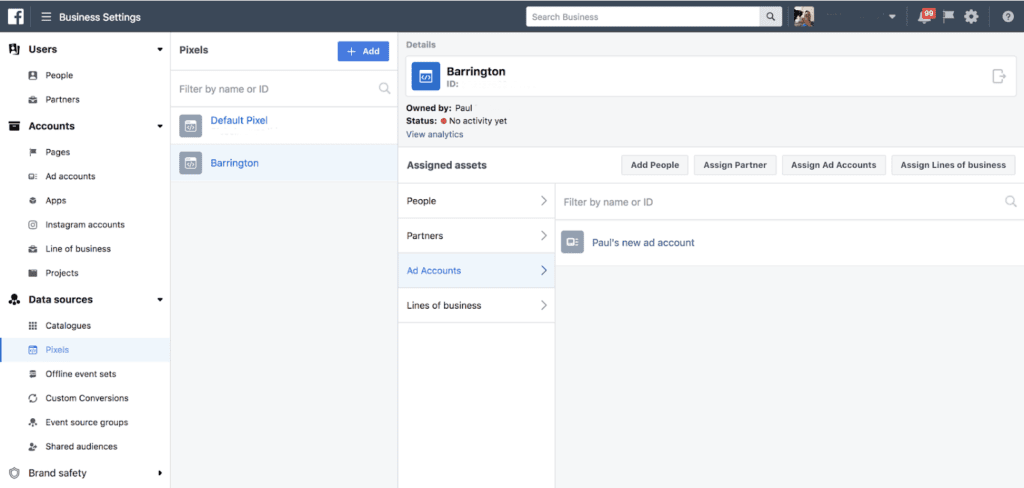 facebook pixel assign to ad account