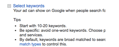 google tips for selecting keywords