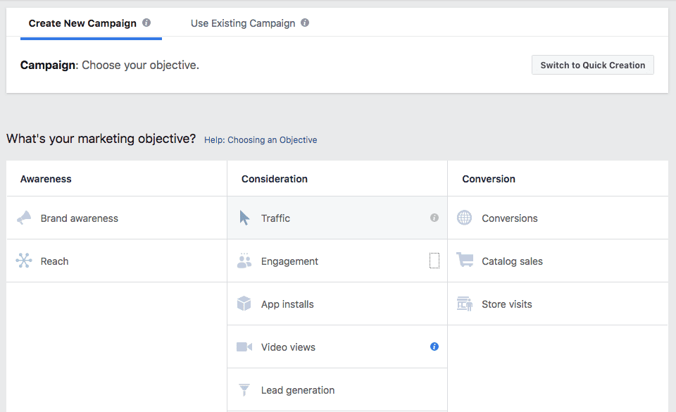 Facebook Ads Metrics: Ads Manager Campaign objectives