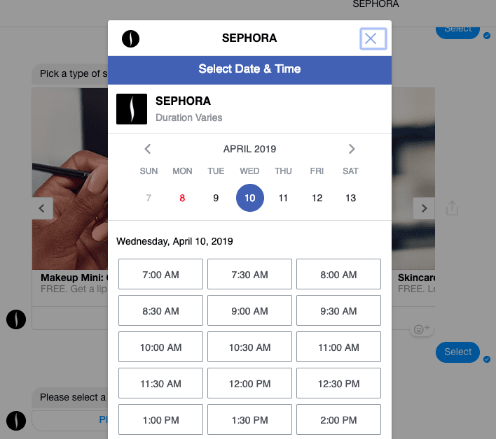 Sephora Messenger chatbot eg 4