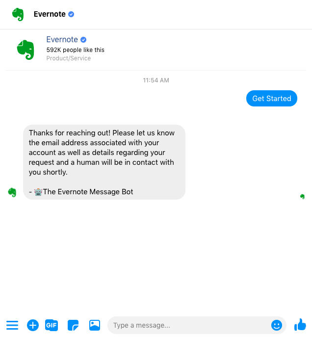 Evernote Messenger chatbot eg