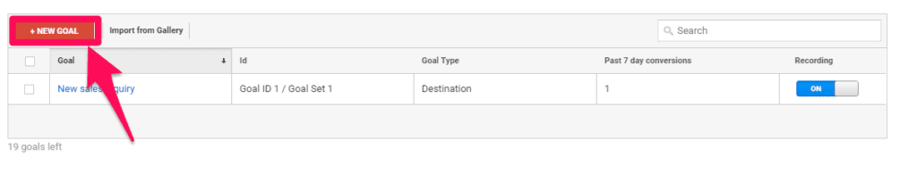 Google Analytics - create new goal