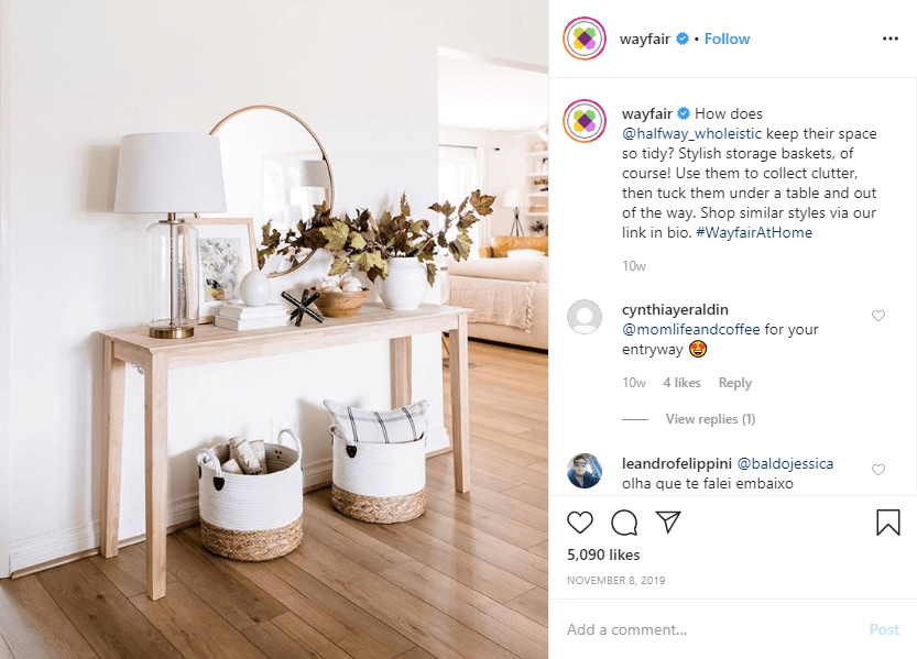 Wayfair shares a user-generated post 