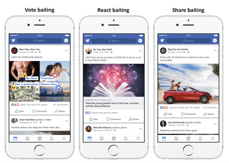 Facebook engagement bait example