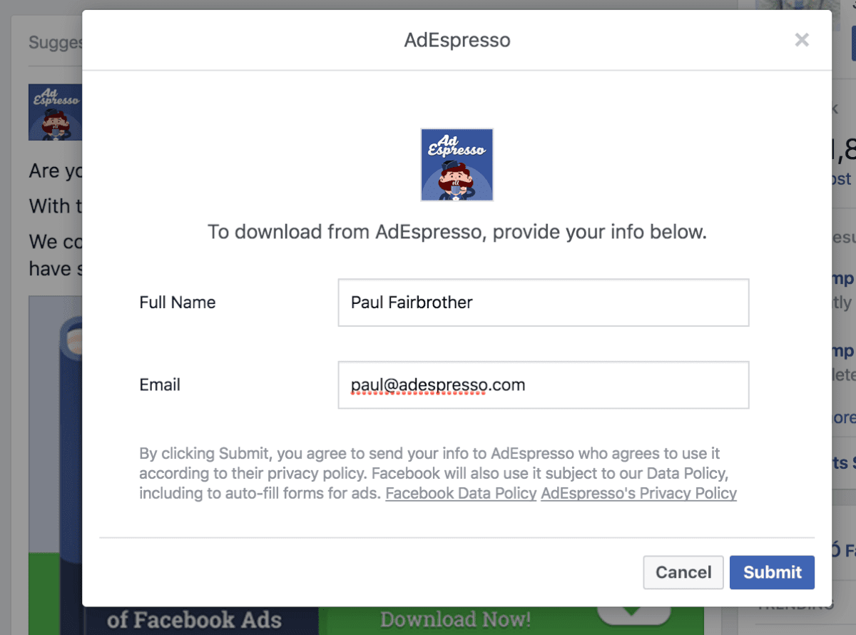 facebook lead ad form