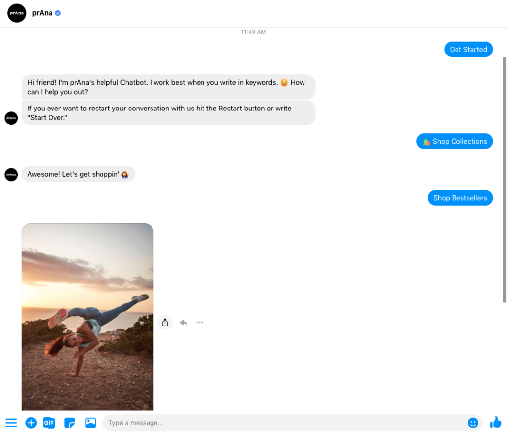 prAna Messenger chatbot example