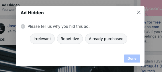 Hide ad message pop up