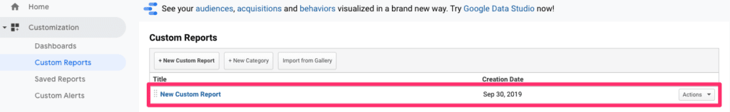 Google Analytics new custom report
