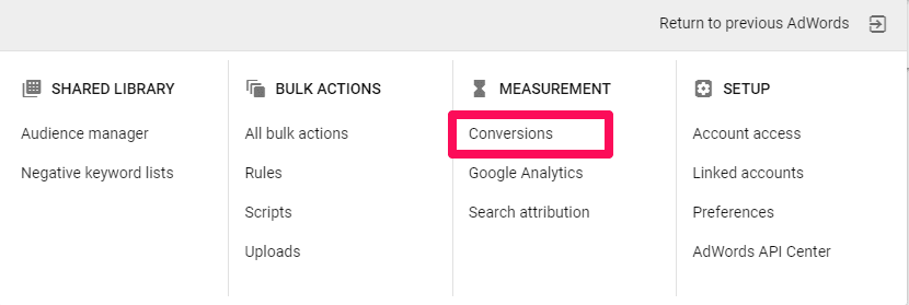 selecting conversions dashboard