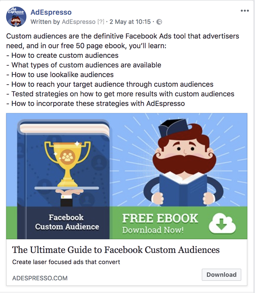 facebook ad copy length - adespresso experiment text example 3