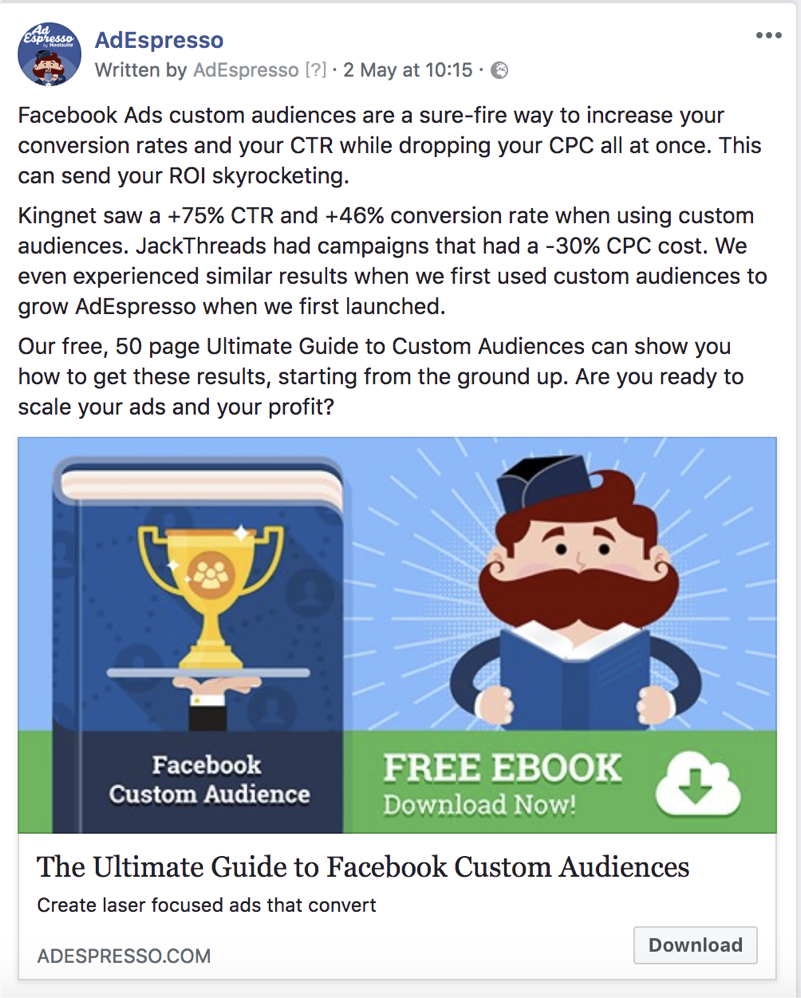 facebook ad copy length - adespresso experiment text example 6