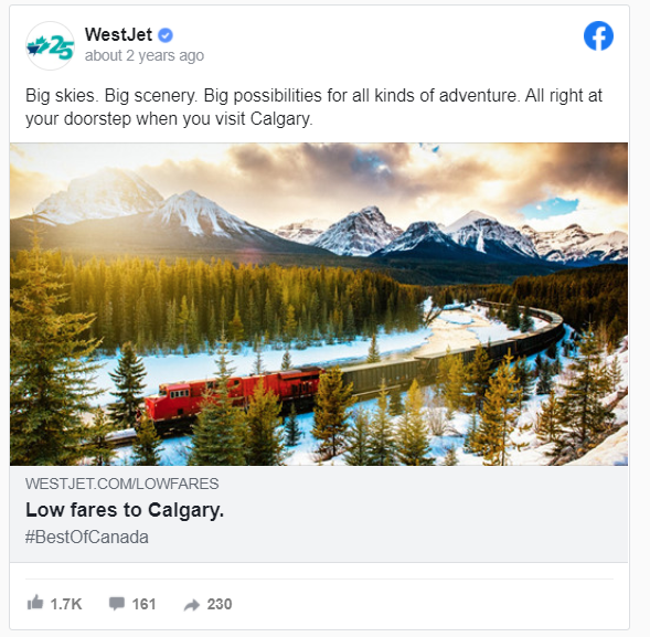 Facebook ad design from WestJet