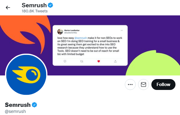 SEMrush cover image on Twitter