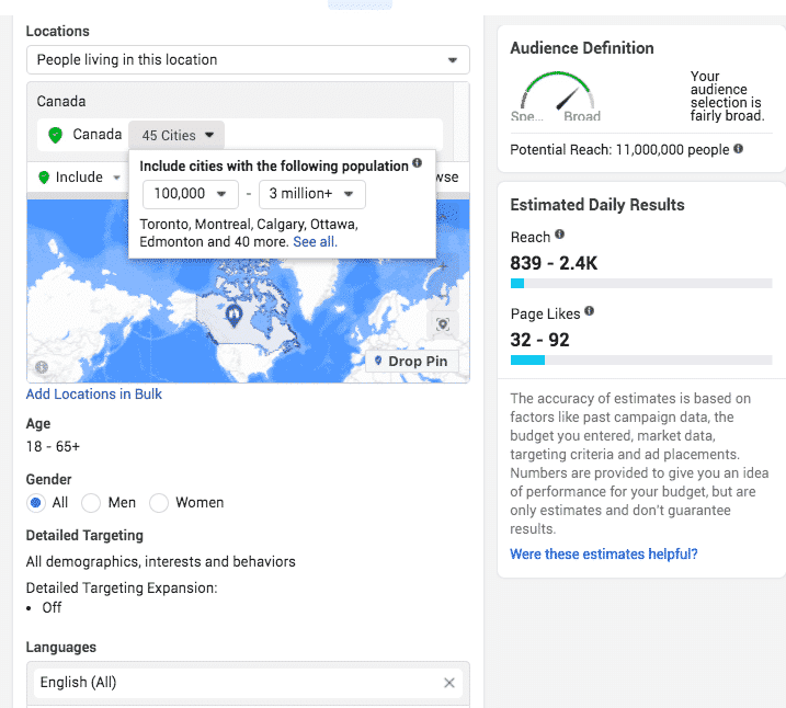 Setting up Instagram ad details